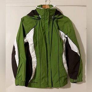 Columbia Women’s Green and White Rain Jacket, Size Small